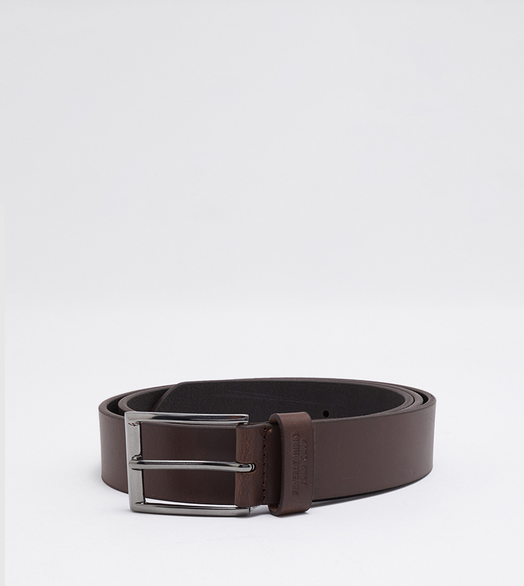 Logo Embossed Leather Belt