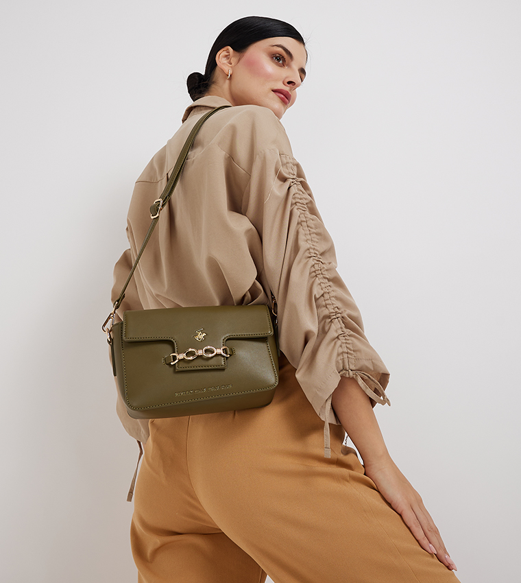 Logo Detail Metal Accent Crossbody Bag