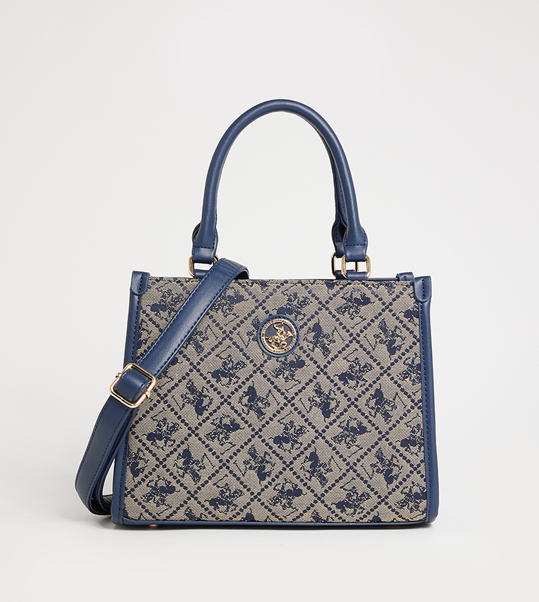 Logo Patterned Satchel Bag