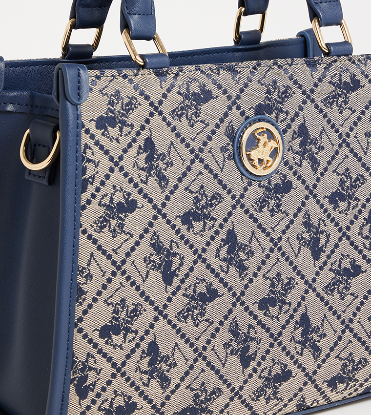 Logo Patterned Satchel Bag
