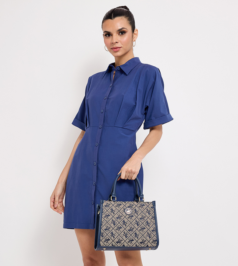Logo Patterned Satchel Bag