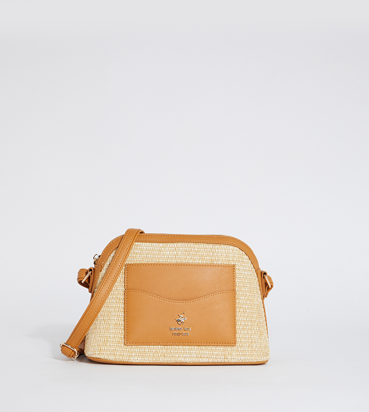 Logo Metal Straw Crossbody Bag