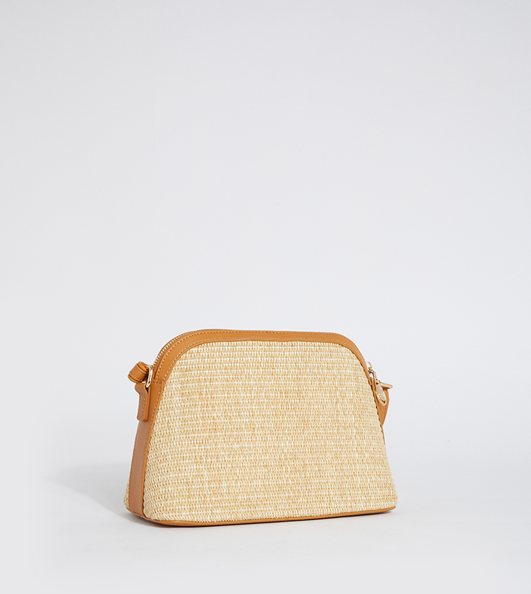 Logo Metal Straw Crossbody Bag