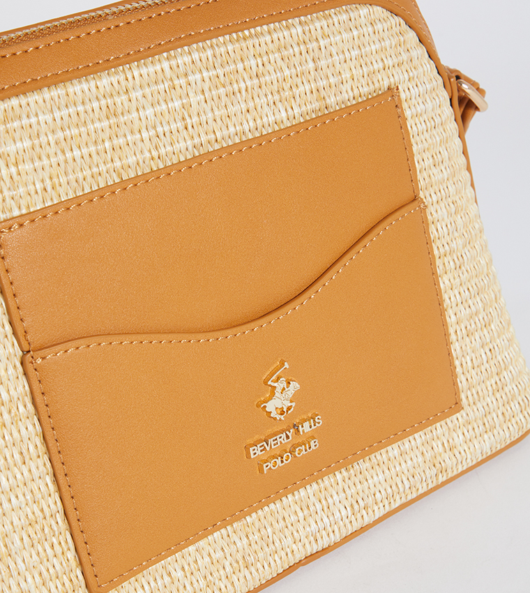 Logo Metal Straw Crossbody Bag