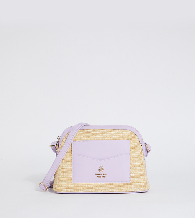 Logo Metal Straw Crossbody Bag