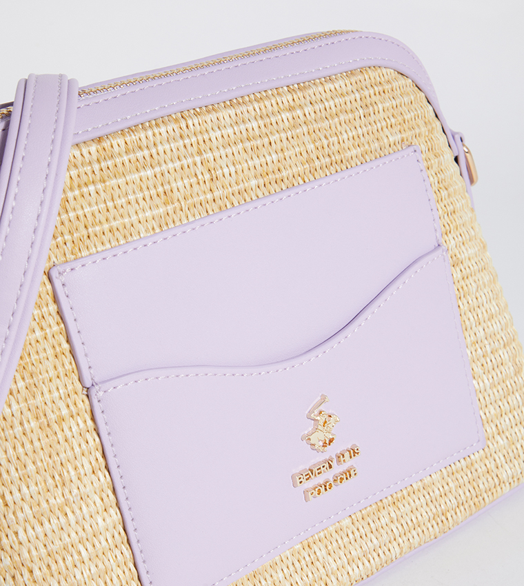 Logo Metal Straw Crossbody Bag
