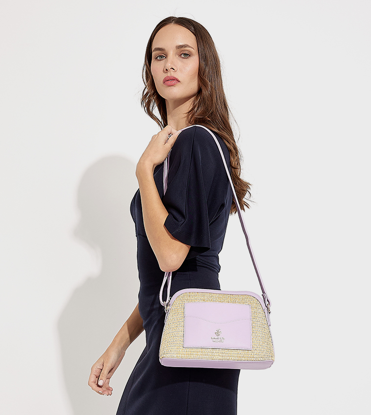 Logo Metal Straw Crossbody Bag