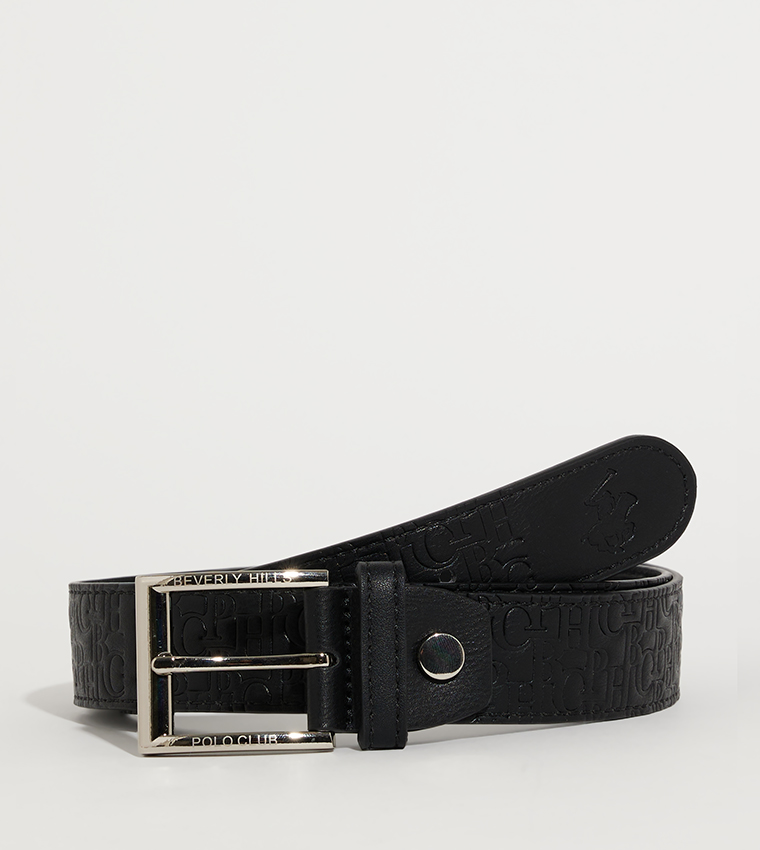 Logo Embossed Buckle Closure Belt