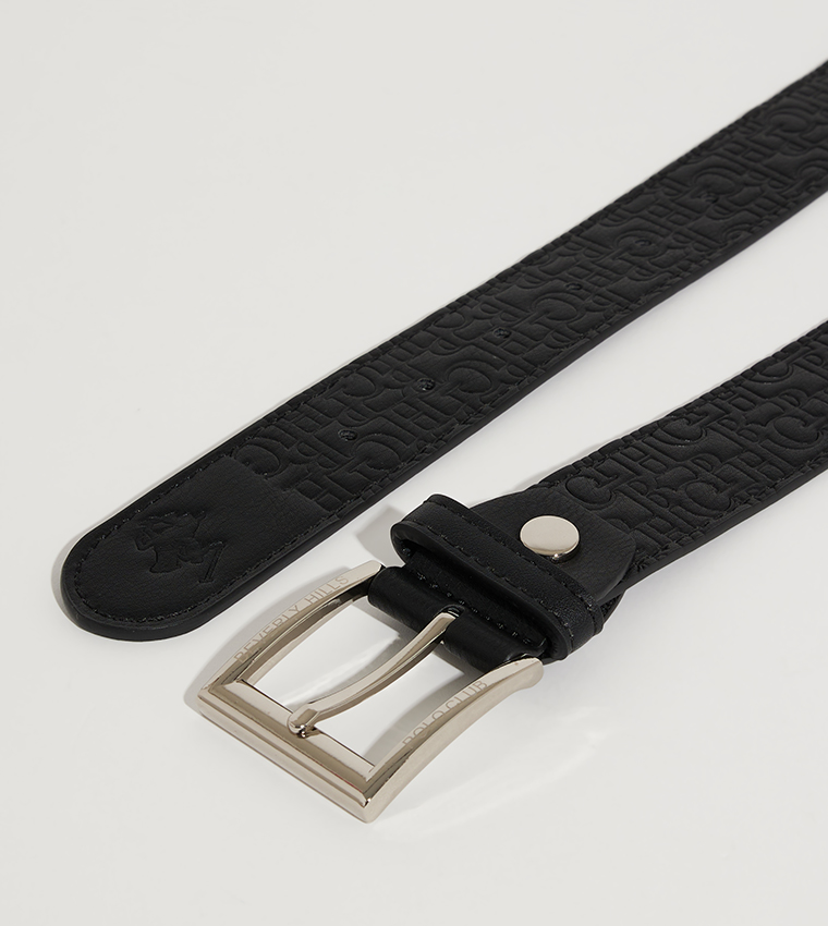Logo Embossed Buckle Closure Belt