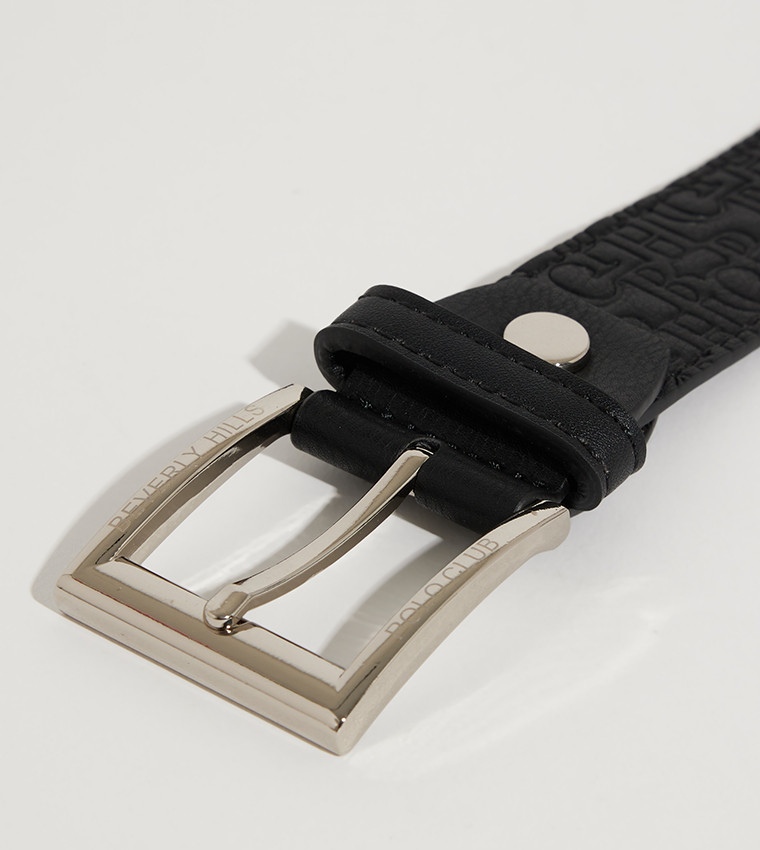 Logo Embossed Buckle Closure Belt