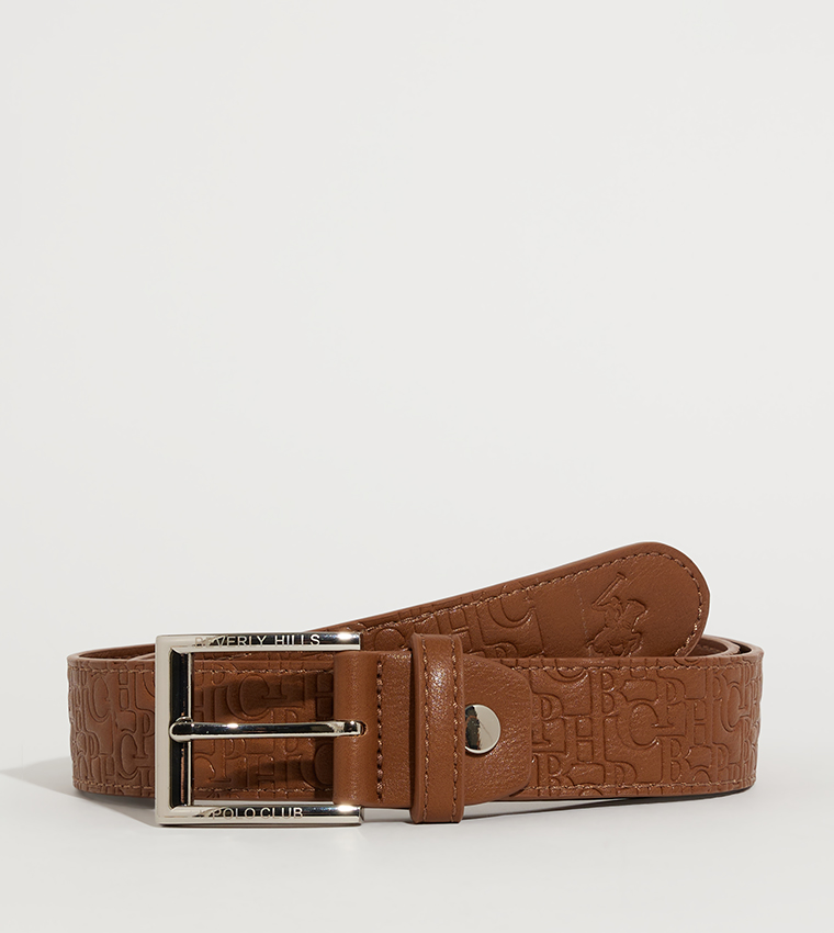 Logo Embossed Buckle Closure Belt