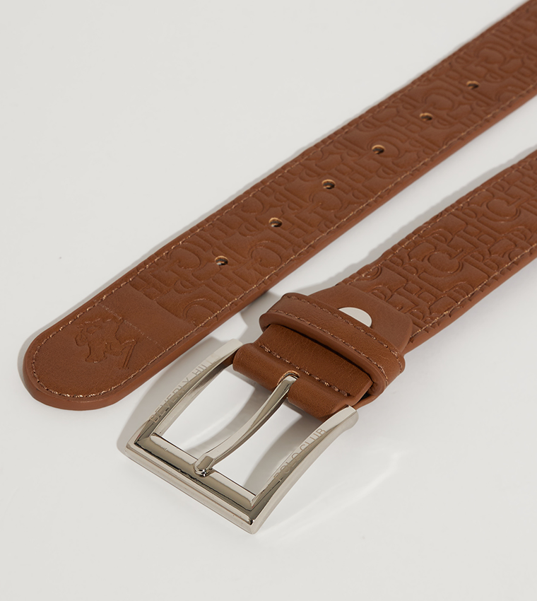 Logo Embossed Buckle Closure Belt