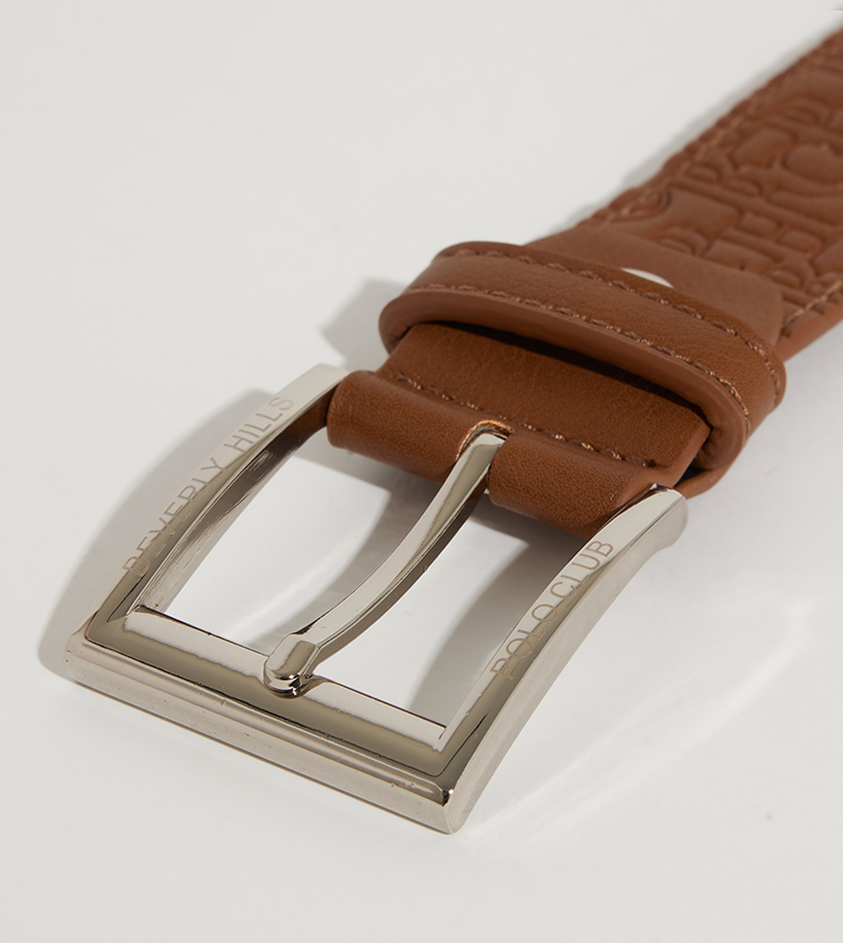 Logo Embossed Buckle Closure Belt