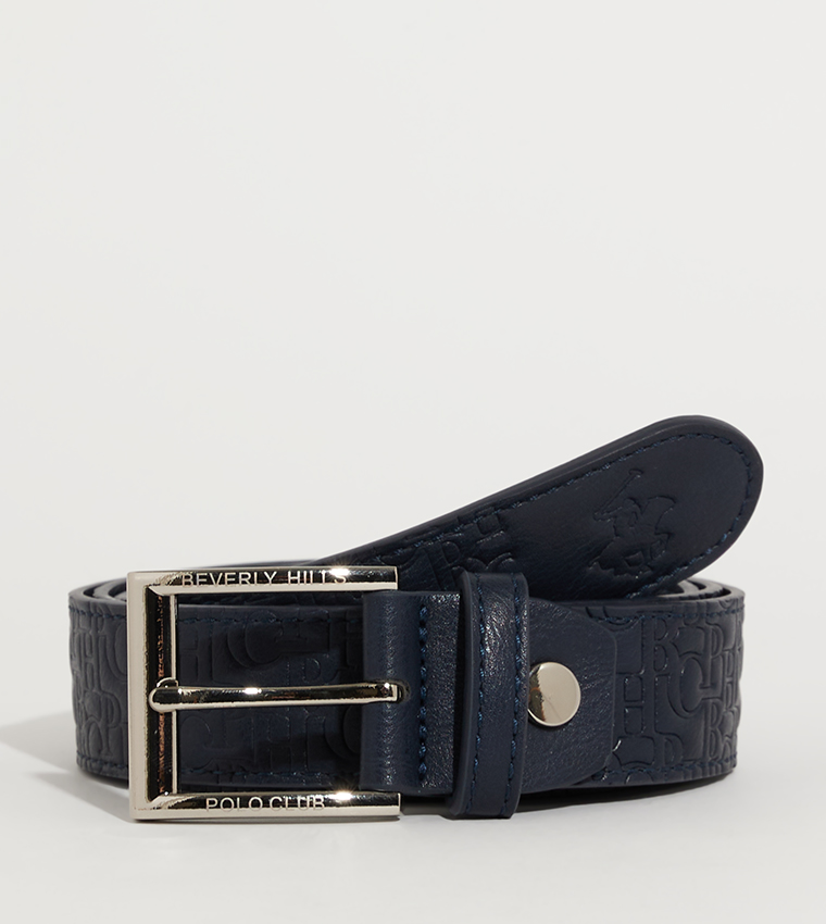 Logo Embossed Buckle Closure Belt