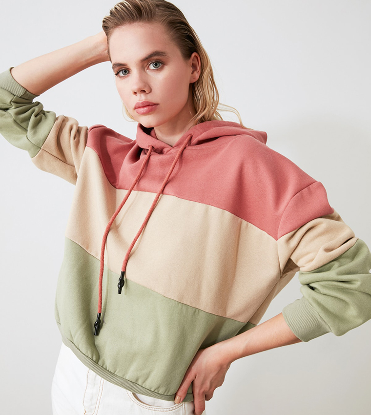 Buy Trendyol Color Block Hooded Sweatshirt In Pink 6thStreet Kuwait