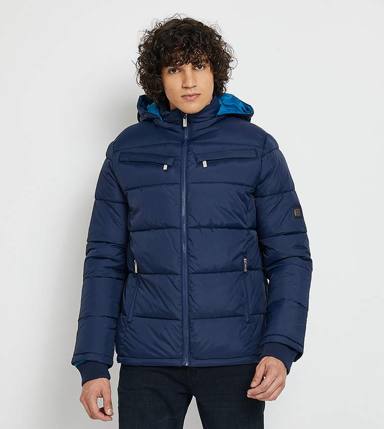 Buy Beverly Hills Polo Club Quilted Hooded Jacket In Navy