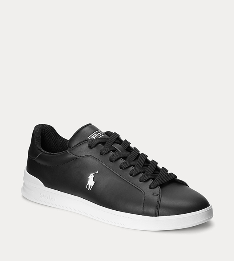 Buy Polo Ralph Lauren Logo Detailed Lace Up Sneakers In Black ...