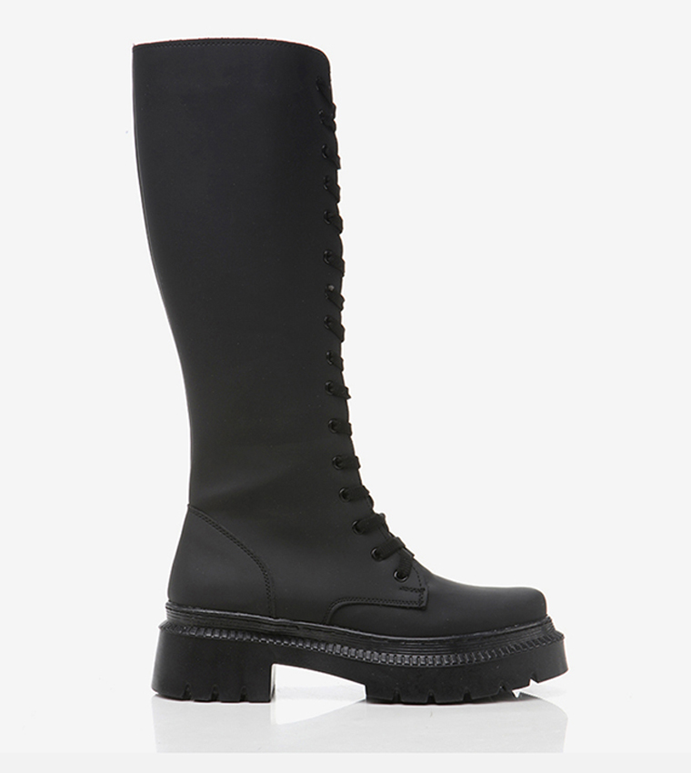Lace-Up Chunky Knee Length Boots