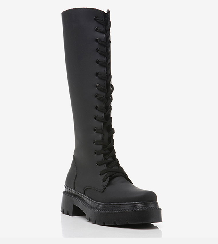 Lace-Up Chunky Knee Length Boots