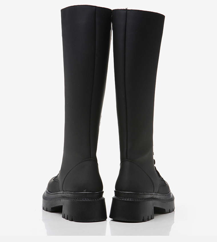 Lace-Up Chunky Knee Length Boots