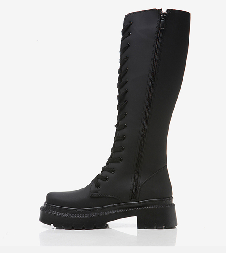 Lace-Up Chunky Knee Length Boots