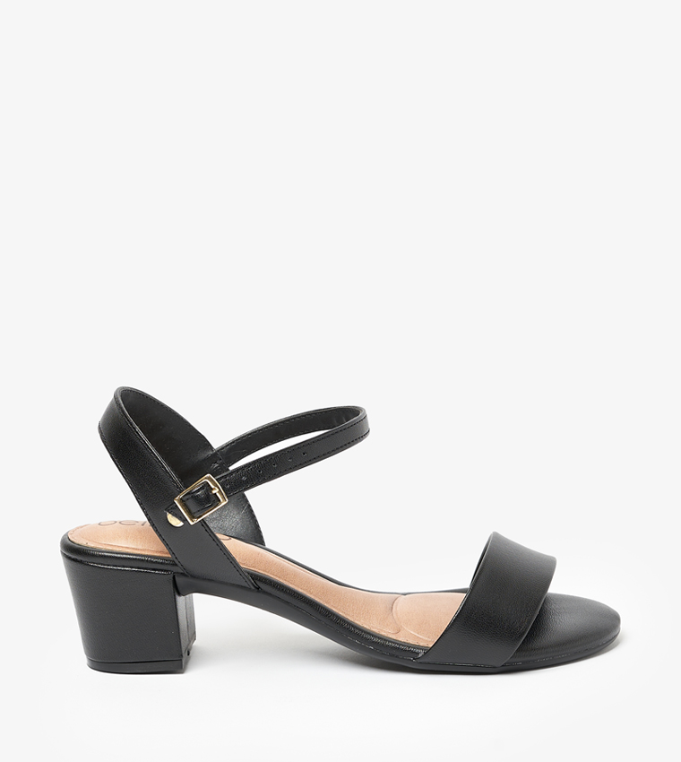 HOLLAND Textured Buckle Strap Block Heel Sandals