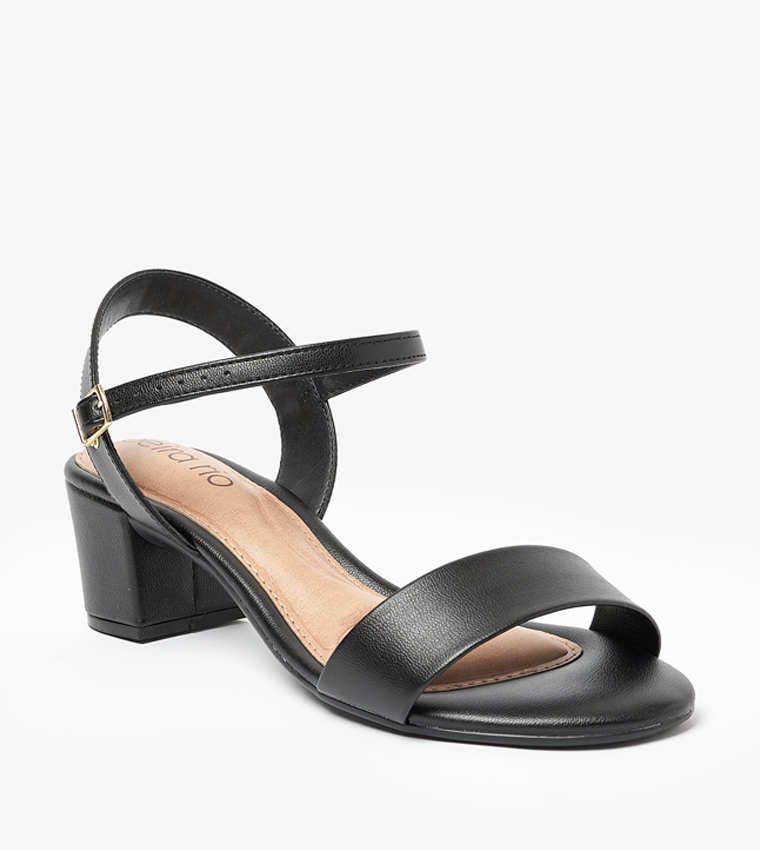 HOLLAND Textured Buckle Strap Block Heel Sandals