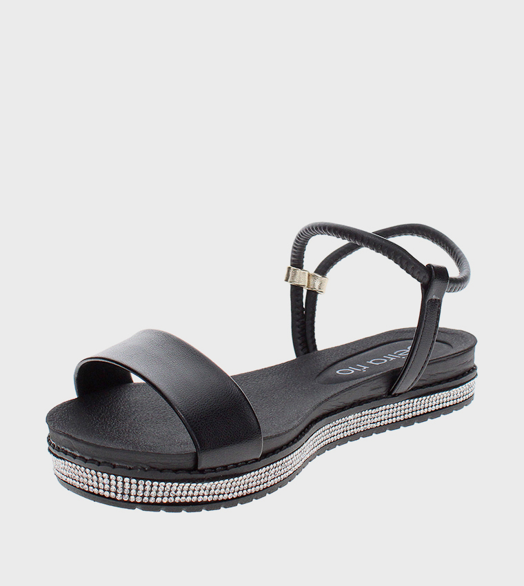 LEOPOLD Embellished Ankle Strap Flat Sandals