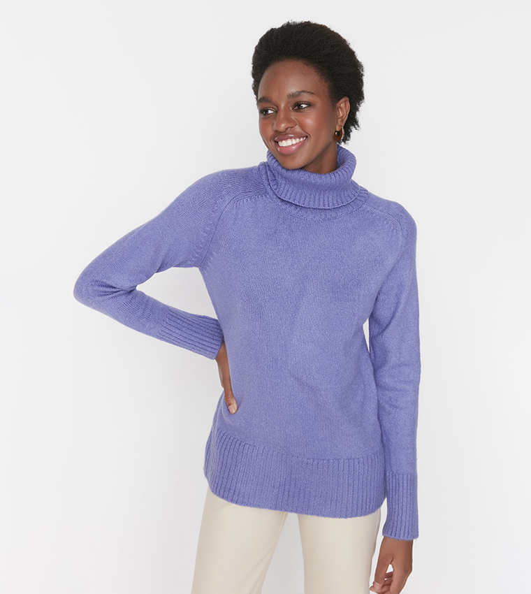 Buy Trendyol Turtle Neck Knitted Sweater In Lilac 6thStreet Kuwait