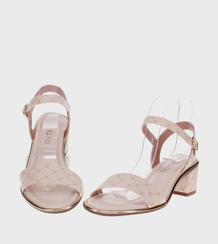 Printed Ankle Loop Heeled Sandals