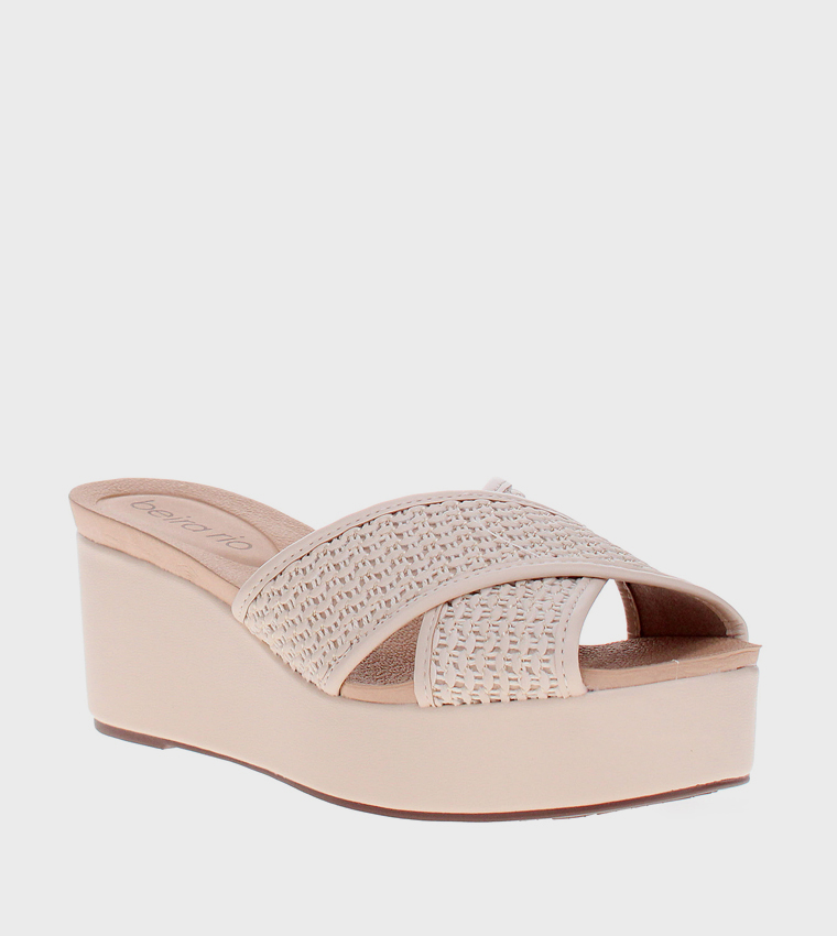 Textured Peep Toe Wedge Sandals