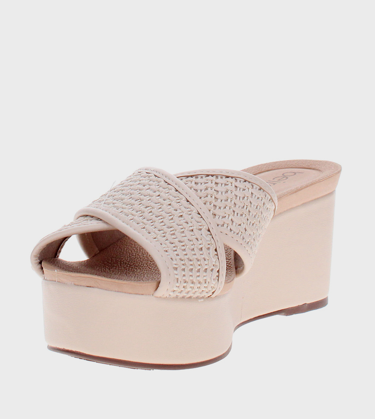 Textured Peep Toe Wedge Sandals