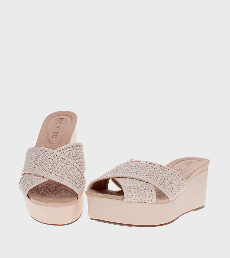 Textured Peep Toe Wedge Sandals