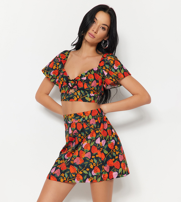 Buy Trendyol Printed Crop Top And Skirt Set In Multiple Colors