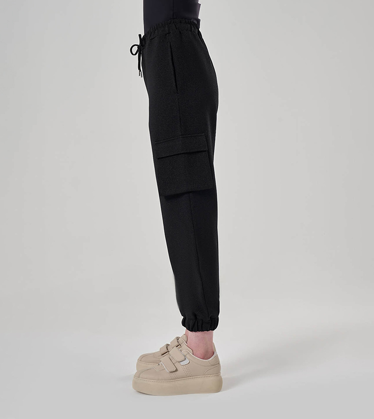 Buy Mizalle Drawstring Waist Cargo Joggers In Black