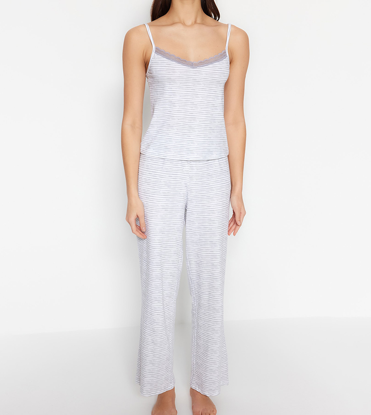 Striped Lace Trim Pyjama Set