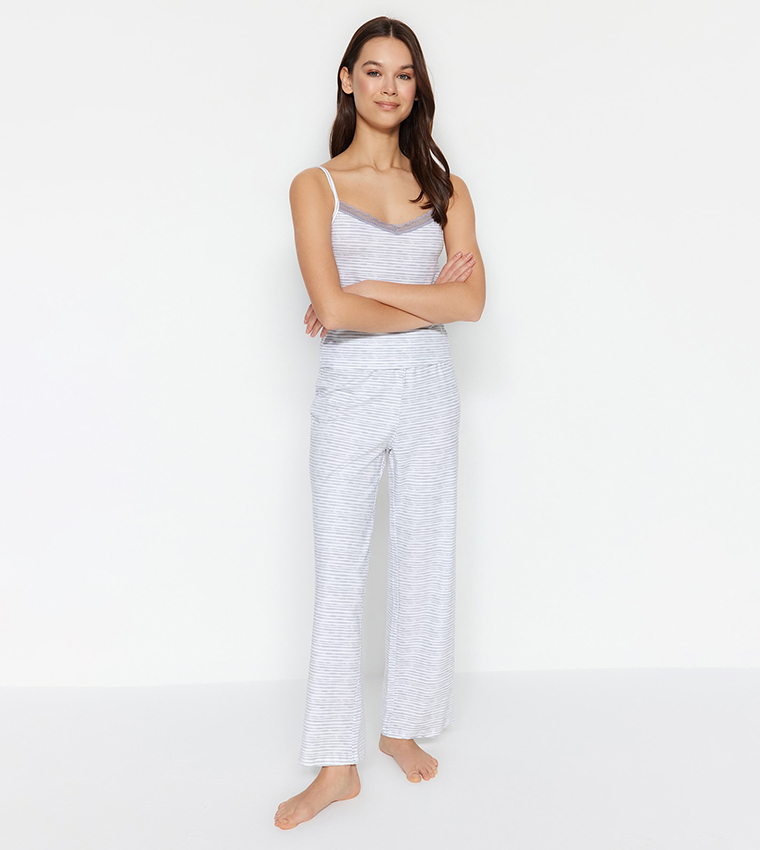 Striped Lace Trim Pyjama Set