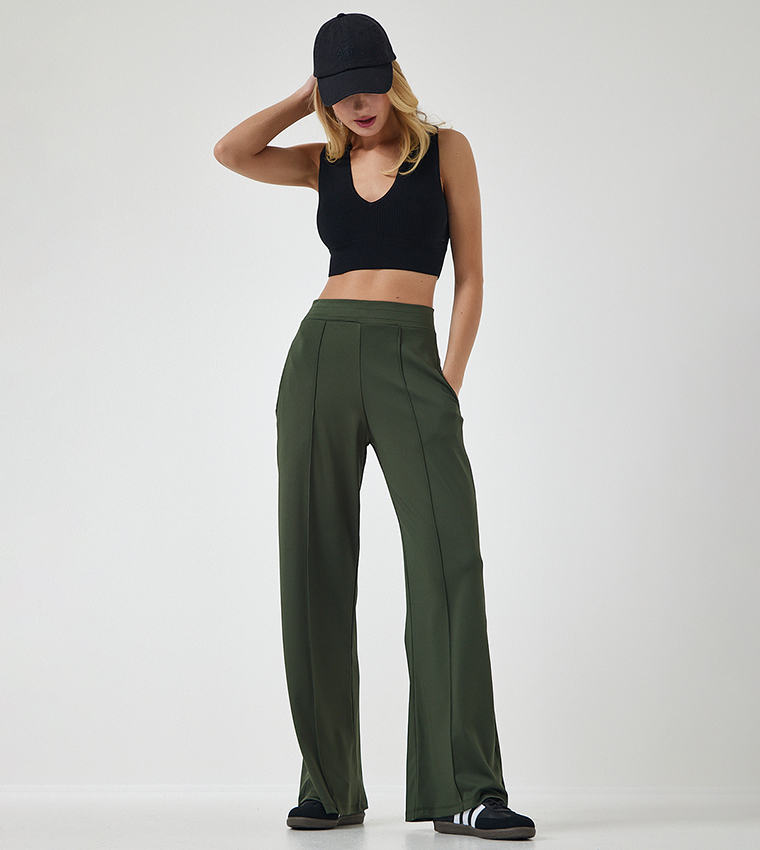Elastic Waist High Waist Scuba Trousers