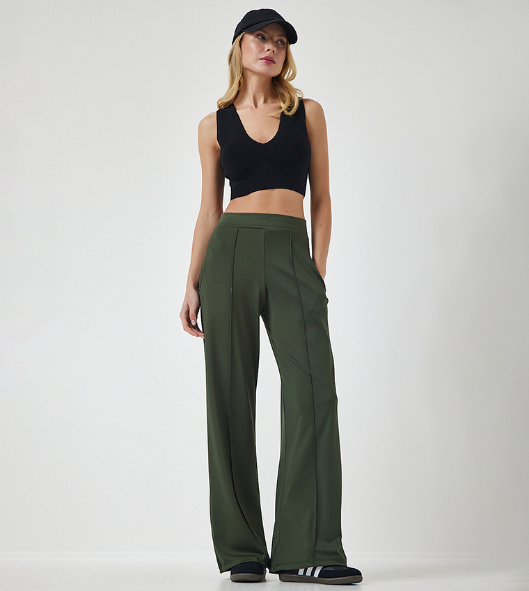 Elastic Waist High Waist Scuba Trousers