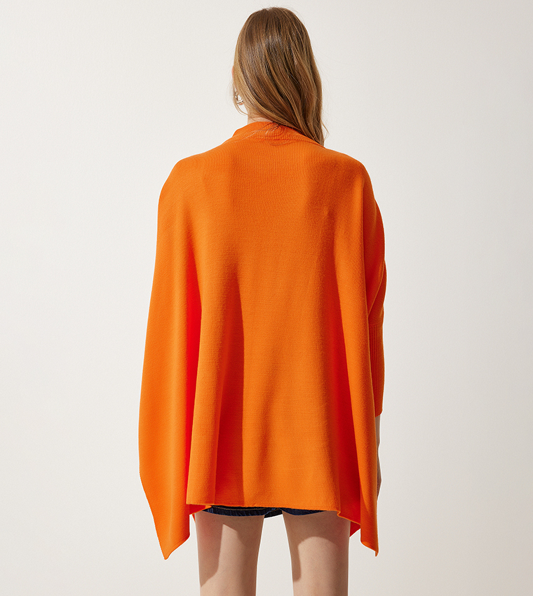 Buy Happiness İstanbul Knitted Long Sleeves Poncho Sweater In Orange ...