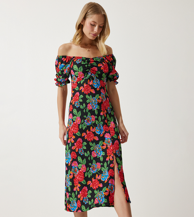 Buy Happiness İstanbul Floral Off Shoulder Midi Dress In Multiple