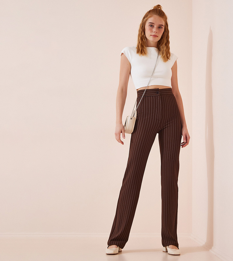 High Waist Striped Trousers