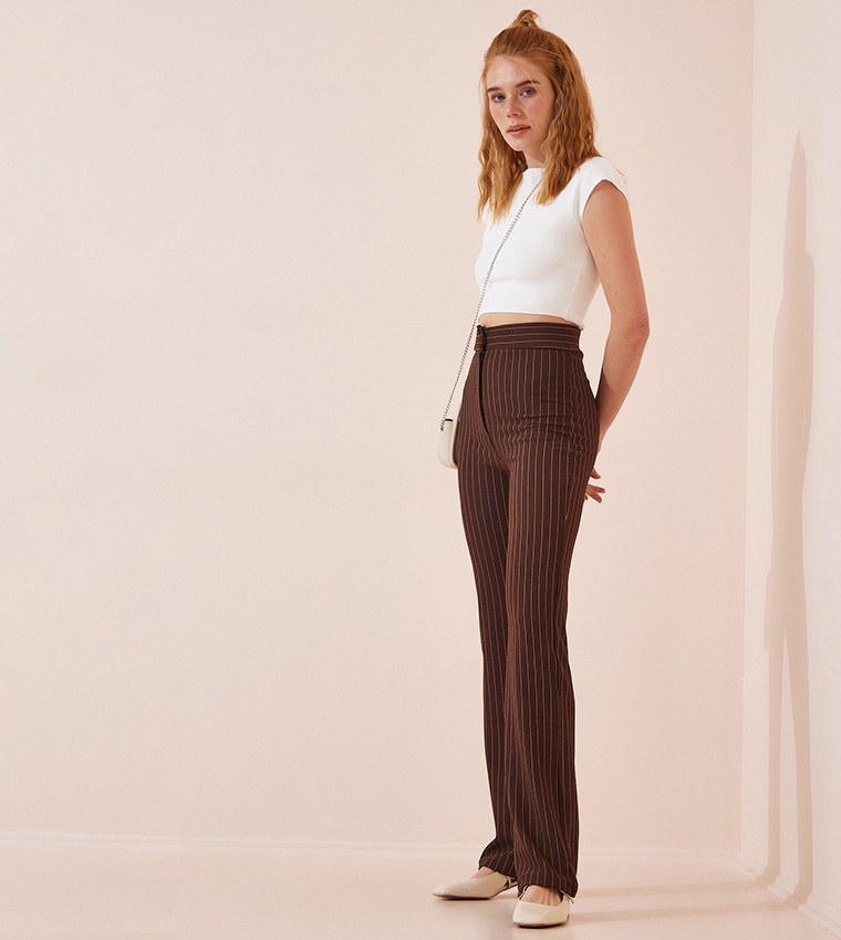 High Waist Striped Trousers