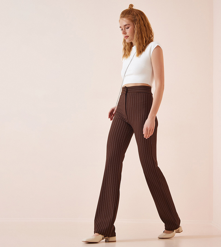 High Waist Striped Trousers