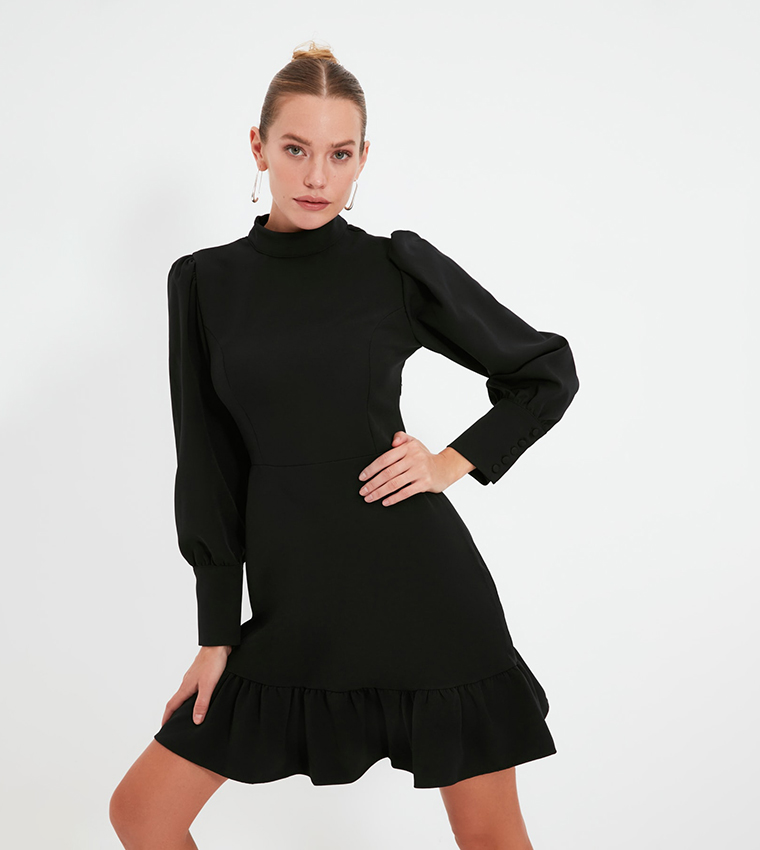 High Neck Ruffle Dress