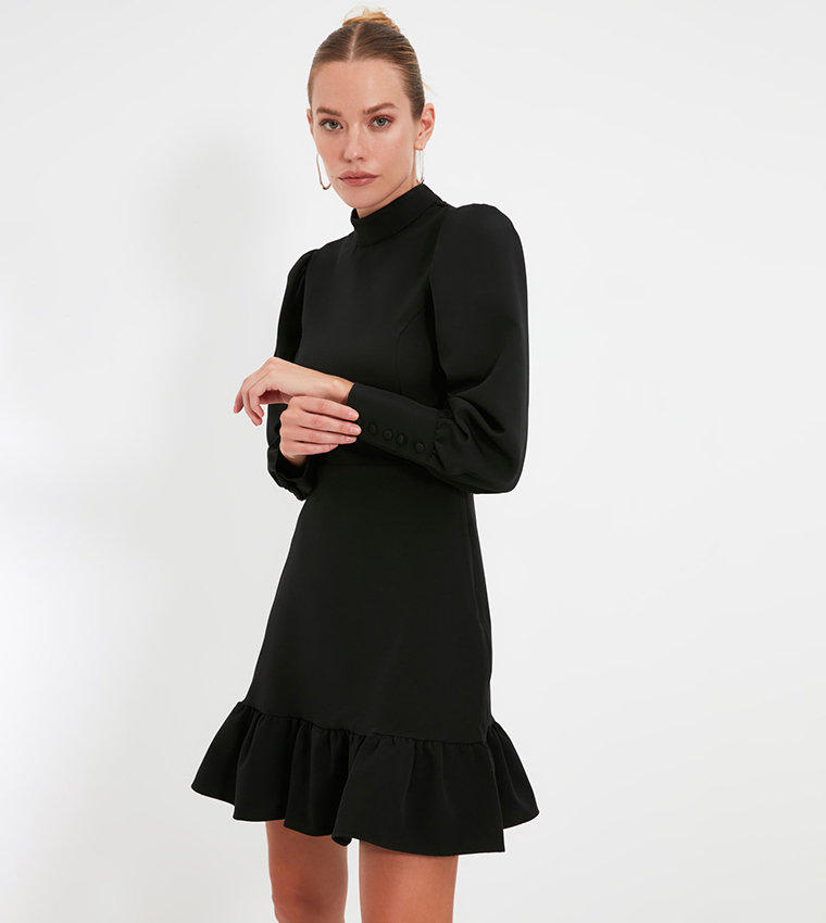 High Neck Ruffle Dress