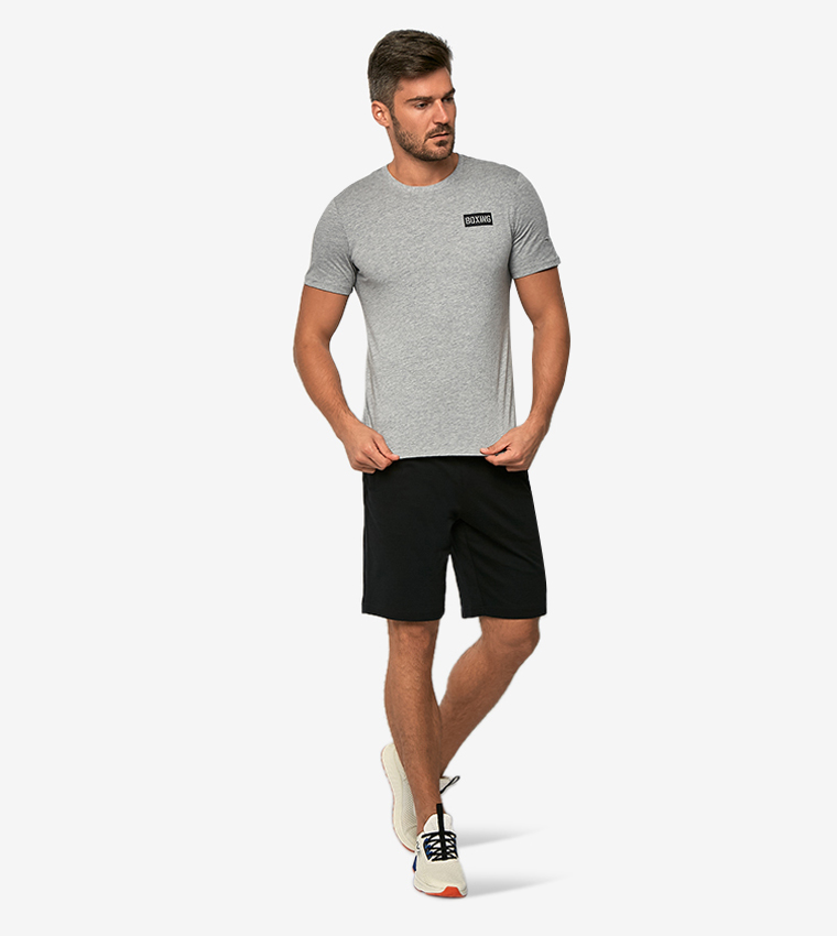Boxing Printed Short Sleeve T-Shirt - Grey 85929150-3