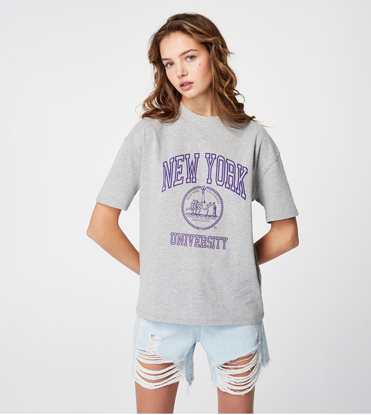 Buy MODAGEN Printed Oversized Crew Neck T Shirt In Grey | 6thStreet ...