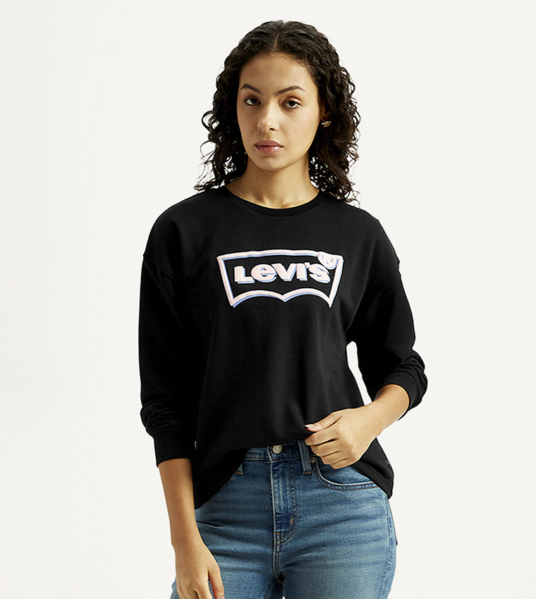 سويتشيرت بطبعة الشعار وياقة مستديرة 