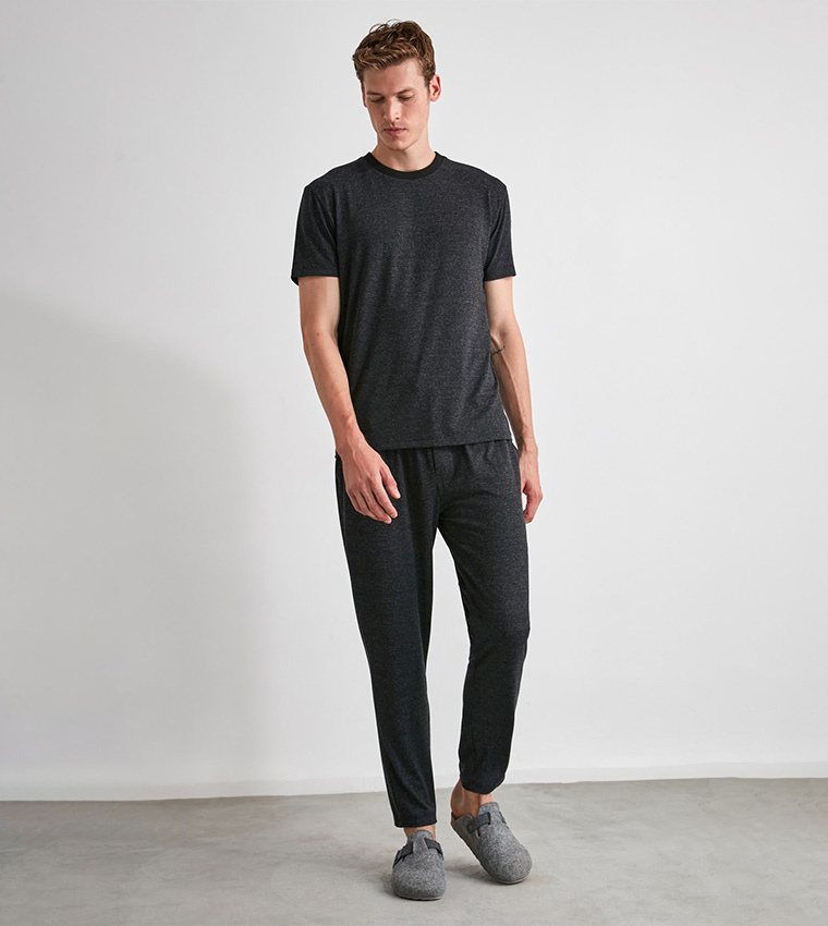 Buy Trendyol Piping Detail Night Suit In Dark Grey | 6thStreet Saudi Arabia